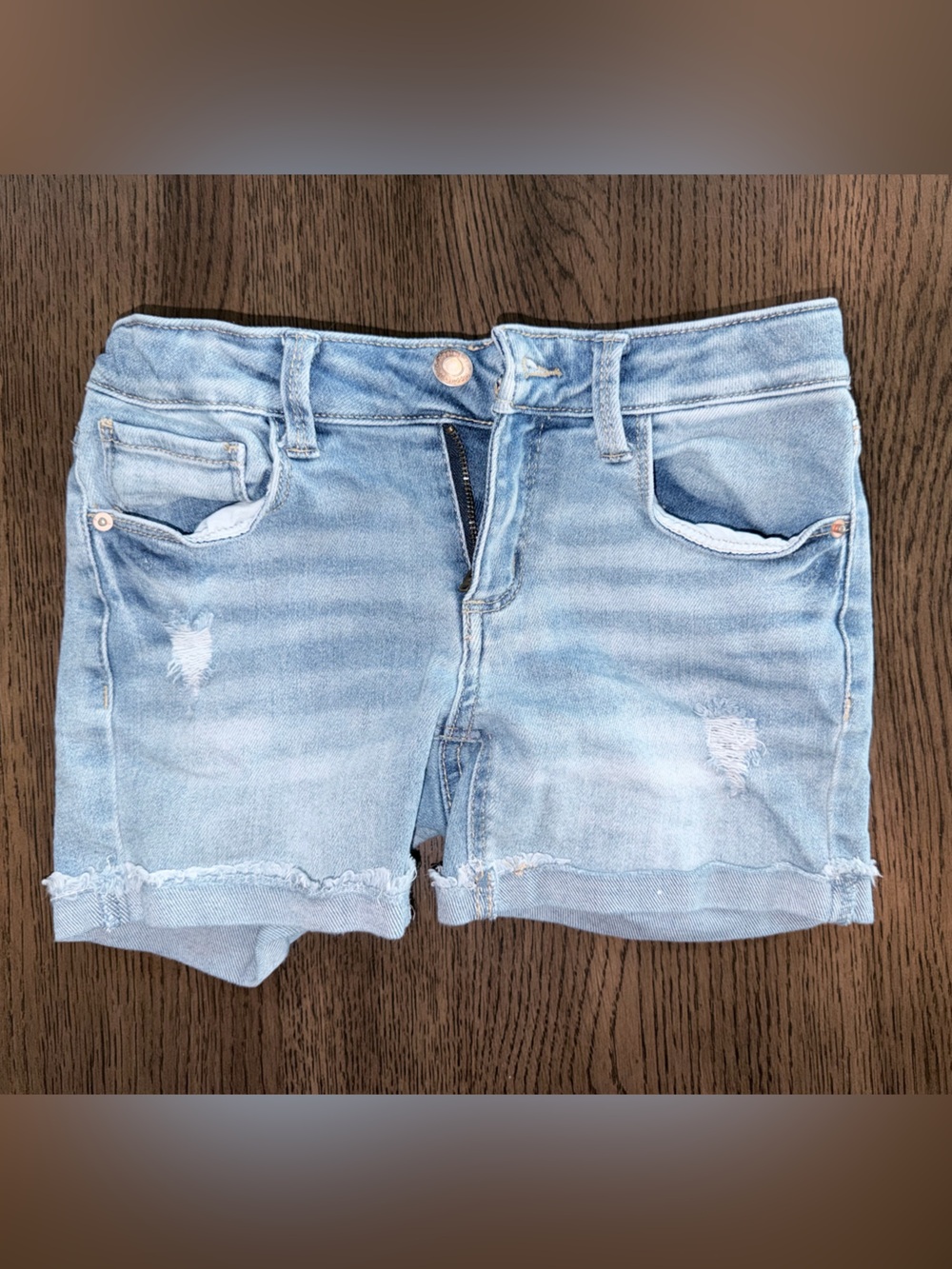 Girls Size 10 Hippie Girl Regular Rise Midi Distressed Denim Shorts
